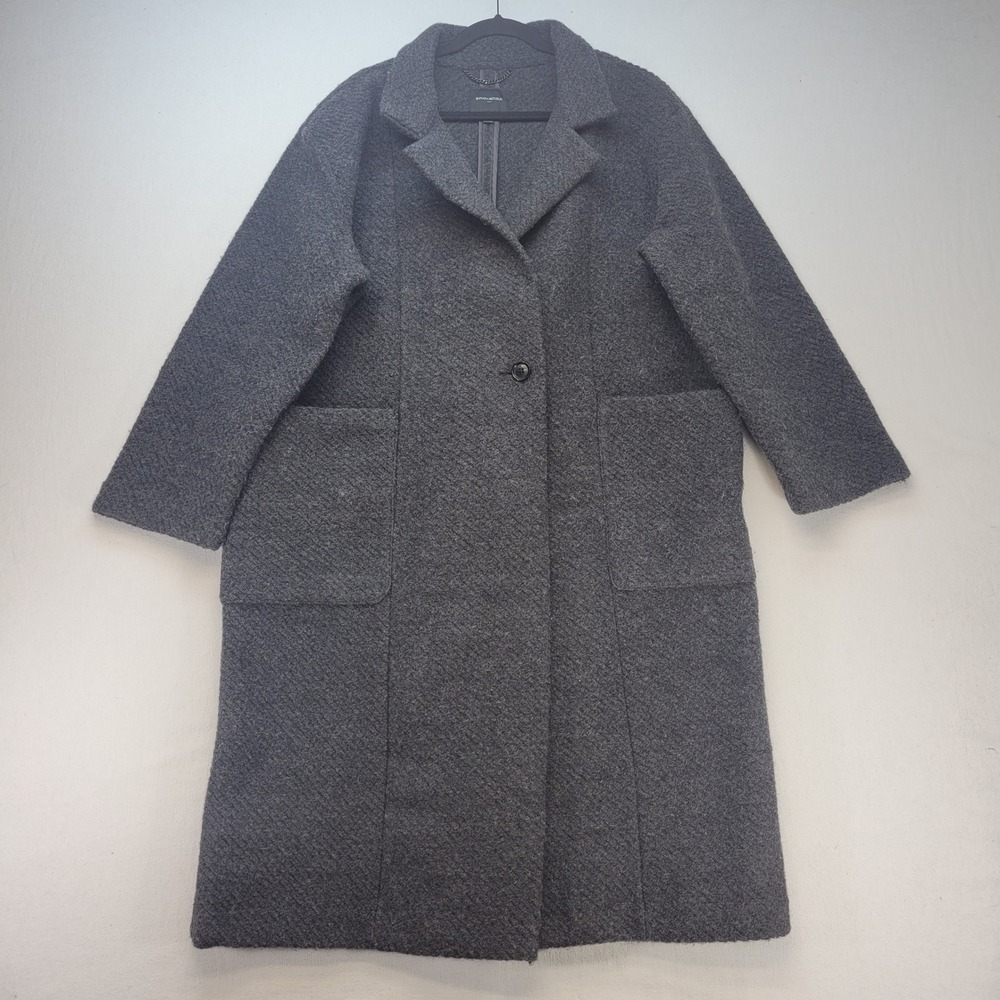Banana‎ Republic Long Coat Women XL Gray Wool Blend Textured Patch Pockets